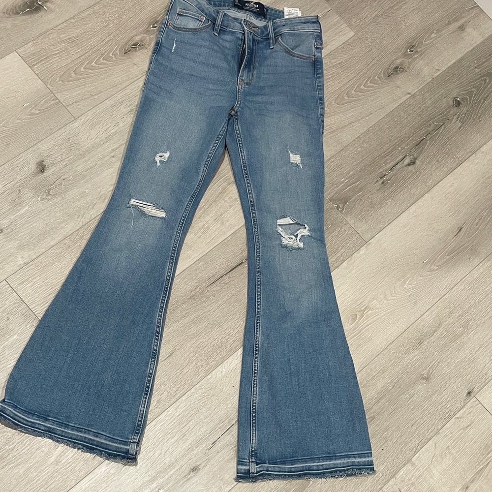 Hollister Blue Distressed Wide Leg Jeans
